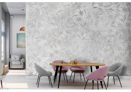Vintage nature stylized leaves wallpaper grey
