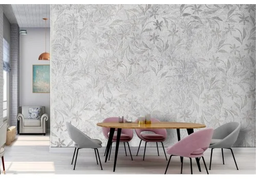 Vintage nature stylized leaves wallpaper grey