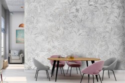 Vintage nature stylized leaves wallpaper grey