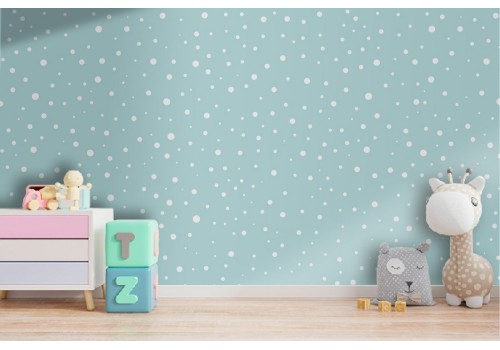 Carta da Parati bambini decorazione a pois azzurro e bianco