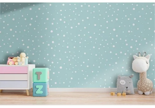 Carta da Parati bambini decorazione a pois azzurro e bianco