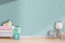 Children's wallpaper decoration with blue and white polka dots