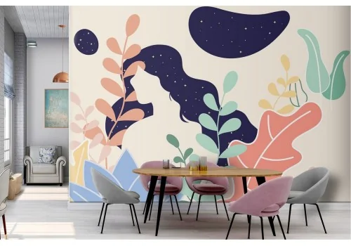 Abstract nature wallpaper with woman silhouette