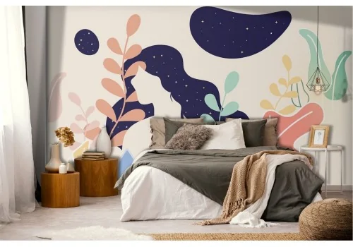 Carta da Parati natura astratta con donna silhouette 2