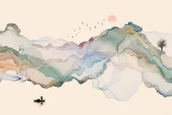 Abstract landscape wallpaper watercolor mountains