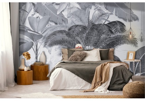 Tropical nature wallpaper with flamingos vintage landscape 2