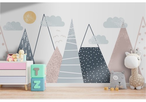 Carta da Parati bambini montagne paesaggio stilizzato