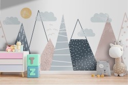 Carta da Parati bambini montagne paesaggio stilizzato