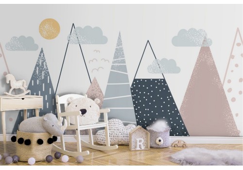 Carta da Parati bambini montagne paesaggio stilizzato 2