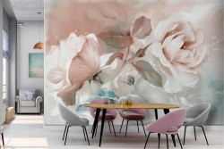 Carta da Parati fiori rosa natura dipinto raffinato