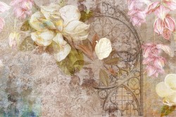 Carta da Parati decorazione vintage fiori su cemento