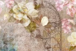 Carta da Parati decorazione vintage fiori su cemento