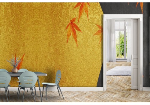 Oriental style wallpaper with leaves on a concrete surface 2
