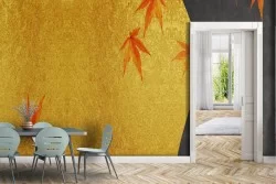 Oriental style wallpaper with leaves on a concrete surface