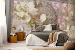 Cement Wallpaper Vintage Flowers Nature