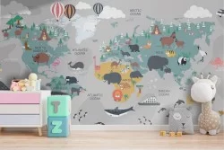 Carta da Parati mappamondo con animali bambini