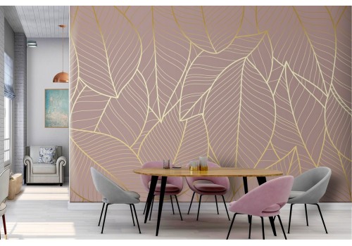 Wallpaper stylized leaves nature luxury gold