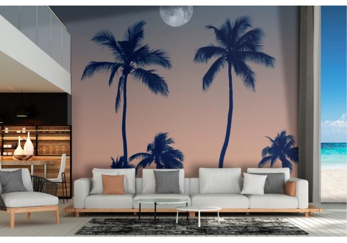 Night Sky Wallpaper with Tropical Palms