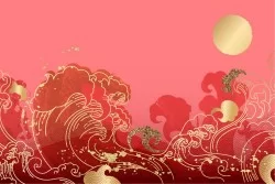 Carta da Parati decorazione onde paesaggio orientale oro