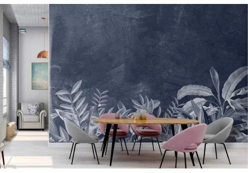 Tropical flowers vintage nature blue wallpaper