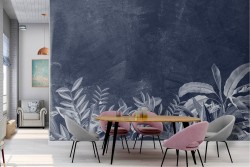 Tropical flowers nature vintage blue wallpaper