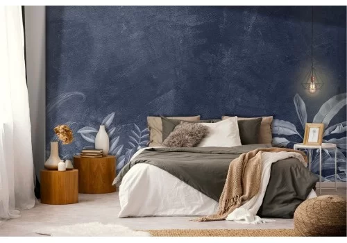 Carta da Parati fiori tropicali natura vintage blu 2