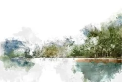 Carta da Parati paesaggio bosco sul lago natura acquerello