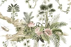 Carta da Parati natura tropicale astratta foglie fiori