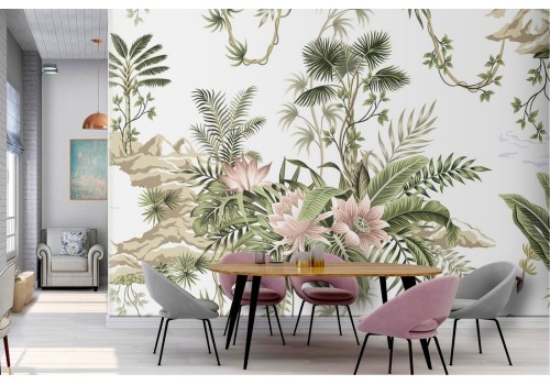 Vintage Tropical Nature Flowers Wallpaper 2