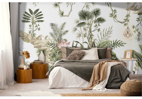 Vintage Tropical Nature Flowers Wallpaper