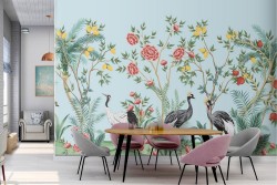 Carta da Parati natura stilizzata tropicale animali e fiori