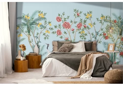 Carta da Parati natura stilizzata tropicale animali e fiori 2