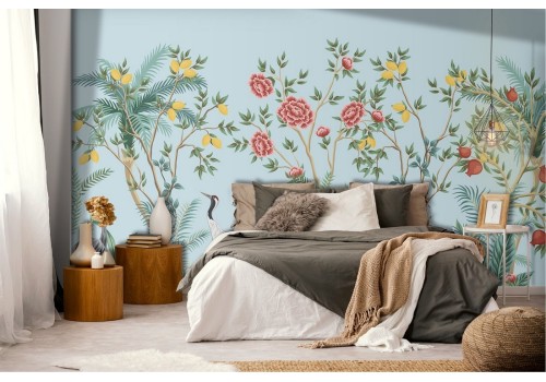 Wallpaper of stylized nature tropical animals and flowers 2