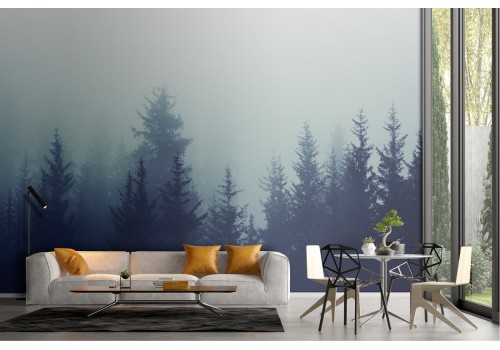 Wallpaper landscape forest with fog