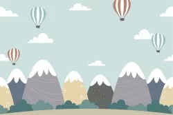 Wallpaper of hot air balloons and mountain landscape for children