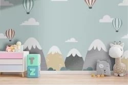 Carta da Parati mongolfiere e montagne paesaggio bambini