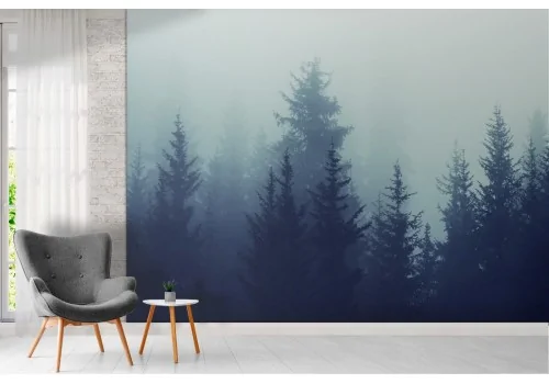 Carta da Parati paesaggio bosco con nebbia 2