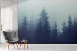 Wallpaper landscape forest with fog