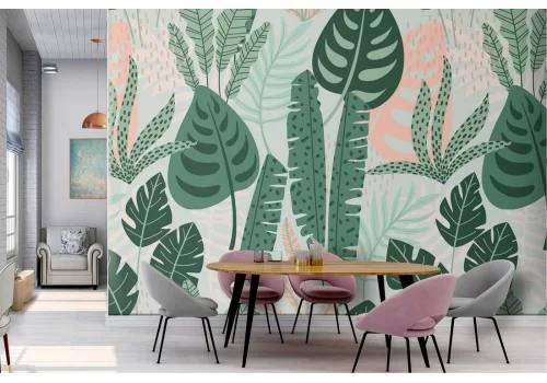 Carta da Parati foglie tropicali natura decorazione stilizzata verde
