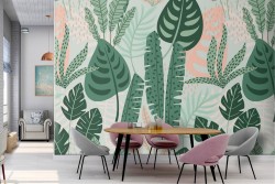 Carta da Parati foglie tropicali natura decorazione stilizzata verde