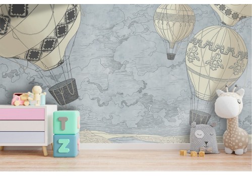 Hot air balloons children's illustration wallpaper