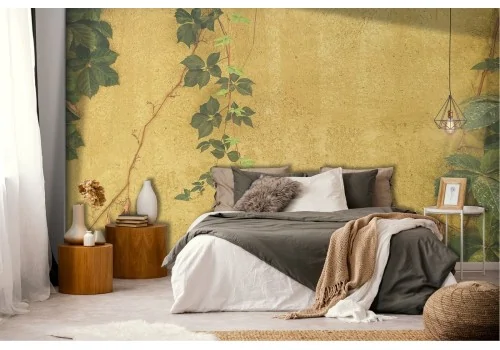 Wallpaper with photorealistic concrete surface and ivy