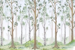 Carta da Parati illustrazione bambini bosco alberi