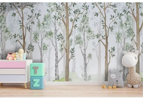 Carta da Parati illustrazione bambini bosco alberi