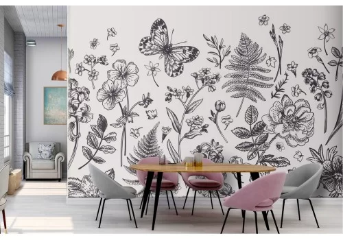 Carta da Parati Fiori Foglie Vintage 2