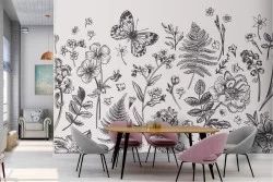 Carta da Parati fiori e foglie natura vintage