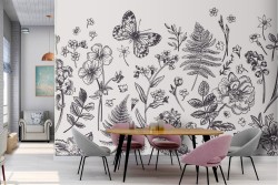 Vintage nature wallpaper with flowers and leaves