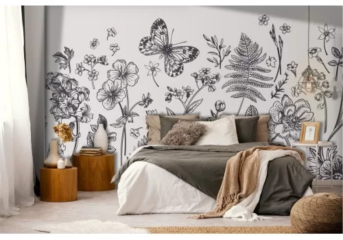 Carta da Parati Fiori Foglie Vintage