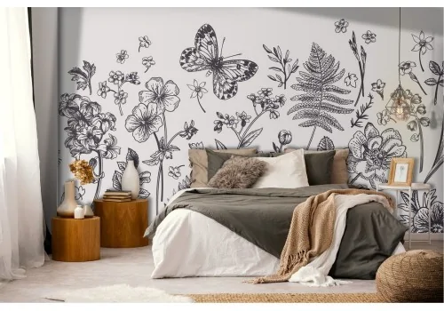 Vintage nature wallpaper with flowers and leaves