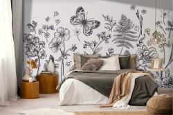 Carta da Parati Fiori Foglie Vintage